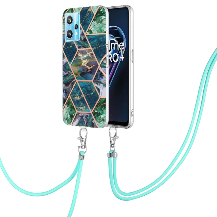 Electroplating Splicing Marble TPU Phone Case with Lanyard, For OPPO Realme 9 pro + 5G, For OPPO Realme 9 pro 5G, For OPPO Realme 9i/A36/A96