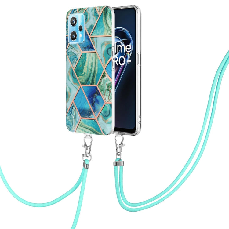 Electroplating Splicing Marble TPU Phone Case with Lanyard, For OPPO Realme 9 pro + 5G, For OPPO Realme 9 pro 5G, For OPPO Realme 9i/A36/A96