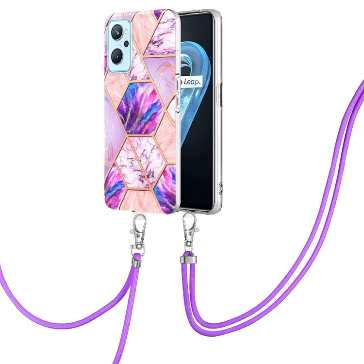 Electroplating Splicing Marble TPU Phone Case with Lanyard, For OPPO Realme 9 pro + 5G, For OPPO Realme 9 pro 5G, For OPPO Realme 9i/A36/A96