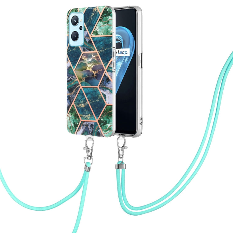 Electroplating Splicing Marble TPU Phone Case with Lanyard, For OPPO Realme 9 pro + 5G, For OPPO Realme 9 pro 5G, For OPPO Realme 9i/A36/A96