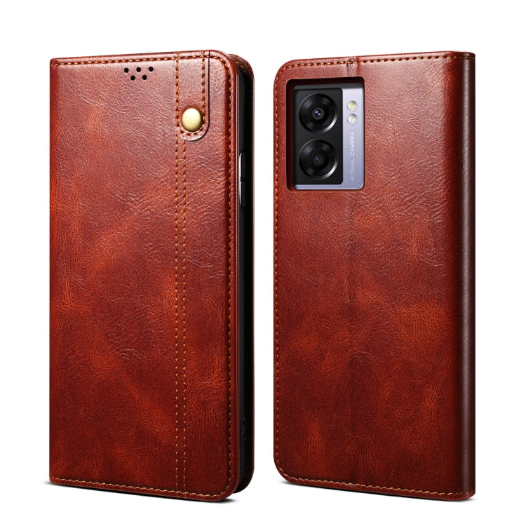 Oil Wax Crazy Horse Texture Leather Phone Case, For OPPO A57/Realme Q5i/Realme V23/Realme Narzo 50 5G /A77 5G/A57 4G