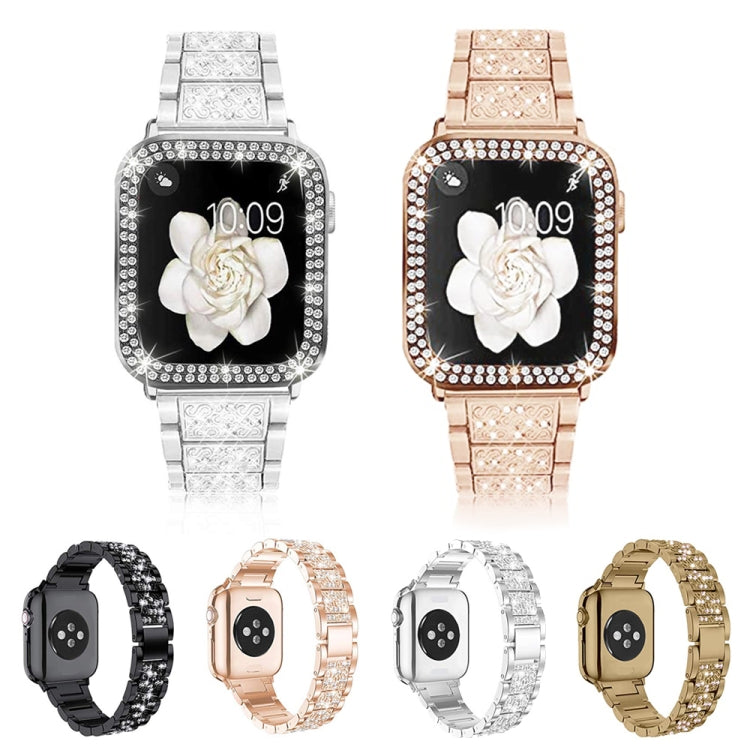 Diamond Metal Watch Band For Apple Watch Series, 7 45mm / 6&amp;SE&amp;5&amp;4 44mm / 3&amp;2&amp;1 42mm, 7 41mm / 6&amp;SE&amp;5&amp;4 40mm / 3&amp;2&amp;1 38mm