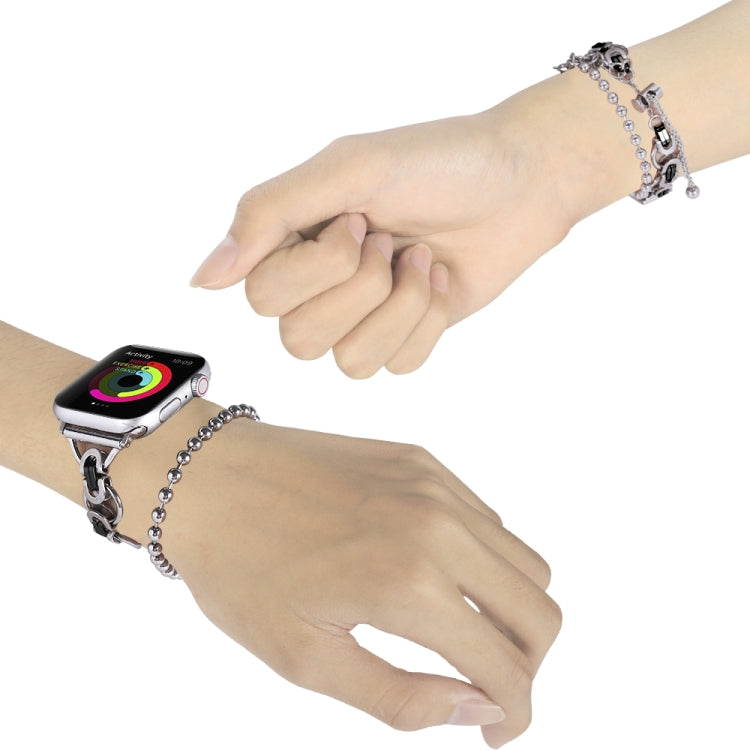 Double Chain 2-bead Stainless Steel Watch Band For Apple Watch Series, 7 45mm / 6&amp;SE&amp;5&amp;4 44mm / 3&amp;2&amp;1 42mm, 7 41mm / 6&amp;SE&amp;5&amp;4 40mm / 3&amp;2&amp;1 38mm