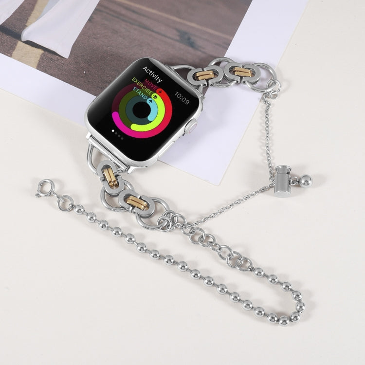 Double Chain 2-bead Stainless Steel Watch Band For Apple Watch Series, 7 45mm / 6&amp;SE&amp;5&amp;4 44mm / 3&amp;2&amp;1 42mm, 7 41mm / 6&amp;SE&amp;5&amp;4 40mm / 3&amp;2&amp;1 38mm