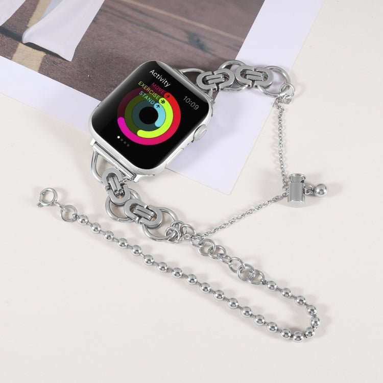 Double Chain 2-bead Stainless Steel Watch Band For Apple Watch Series, 7 45mm / 6&SE&5&4 44mm / 3&2&1 42mm, 7 41mm / 6&SE&5&4 40mm / 3&2&1 38mm