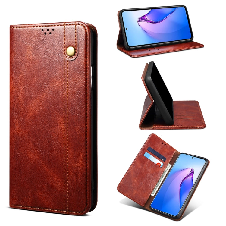 Simple Wax Crazy Horse Texture Leather Phone Case, For OPPO Reno8 Pro+, For OPPO Reno8 Pro, For OPPO Reno8