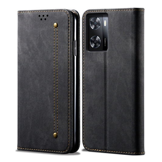 Denim Texture Casual Style Horizontal Flip Leather Phone Case, For Realme V23 / Narzo 50 / Oppo A77 5G / A57 4G