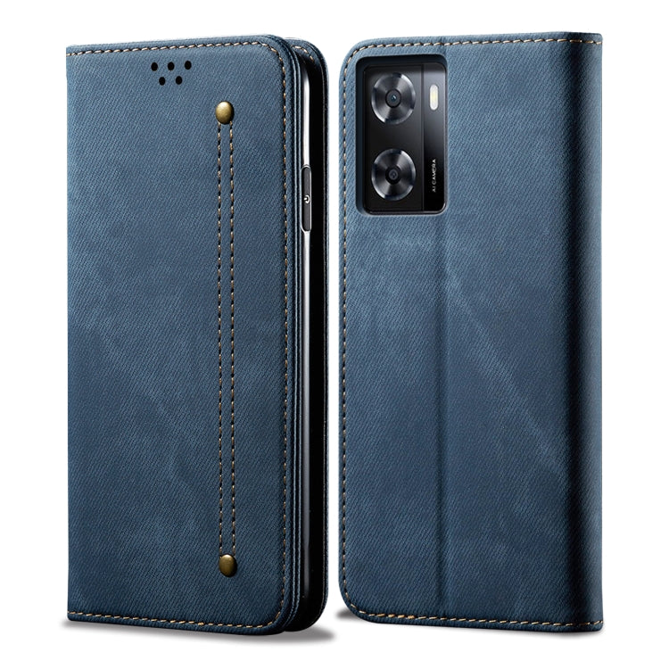 Denim Texture Casual Style Horizontal Flip Leather Phone Case, For Realme V23 / Narzo 50 / Oppo A77 5G / A57 4G