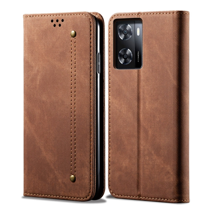 Denim Texture Casual Style Horizontal Flip Leather Phone Case, For Realme V23 / Narzo 50 / Oppo A77 5G / A57 4G