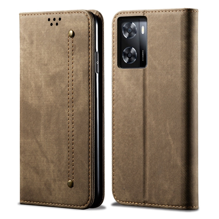 Denim Texture Casual Style Horizontal Flip Leather Phone Case, For Realme V23 / Narzo 50 / Oppo A77 5G / A57 4G