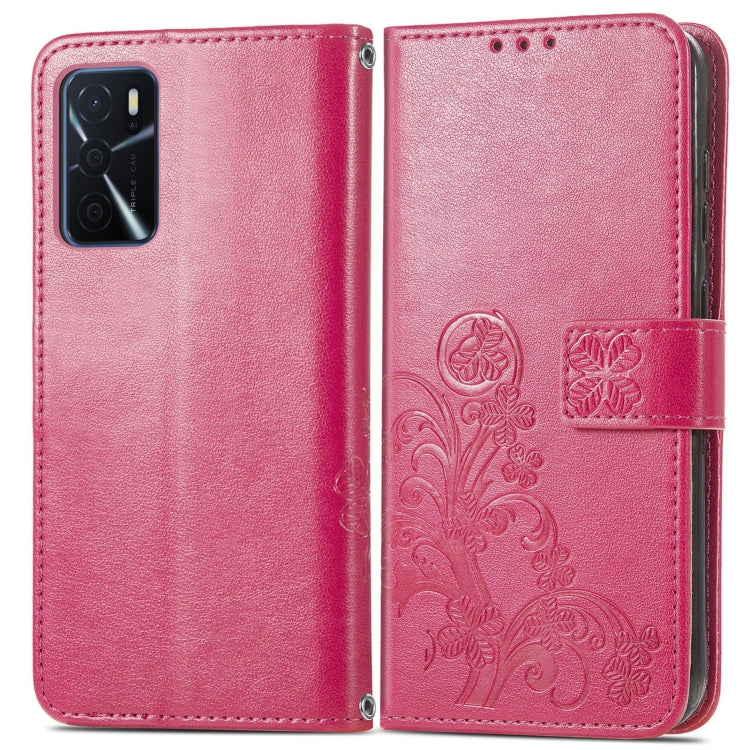 Four-leaf Clasp Embossed Buckle Leather Phone Case, For OPPO A16e