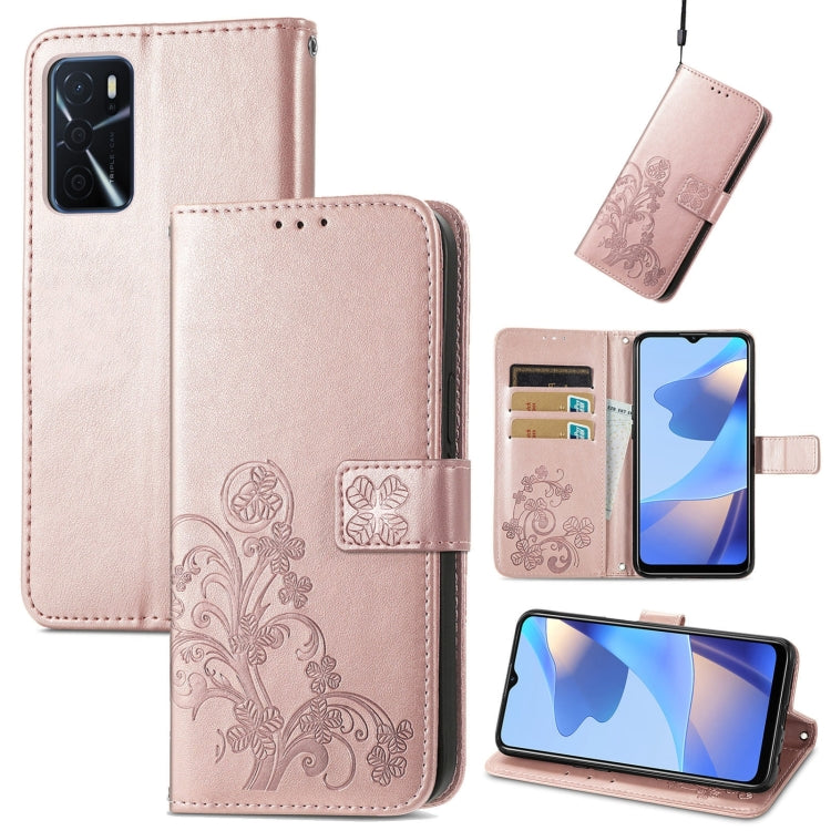 Four-leaf Clasp Embossed Buckle Leather Phone Case, For OPPO A16e