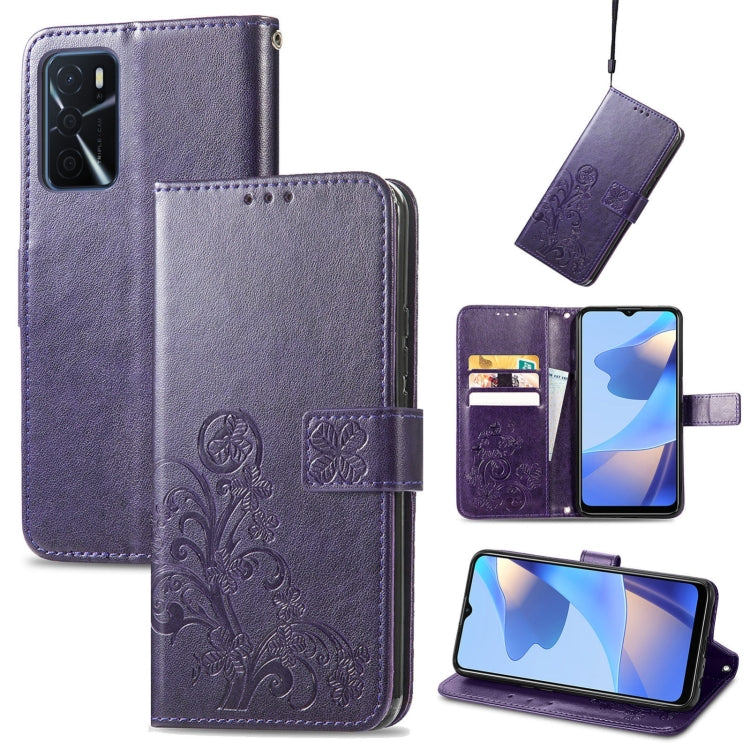 Four-leaf Clasp Embossed Buckle Leather Phone Case, For OPPO A16e