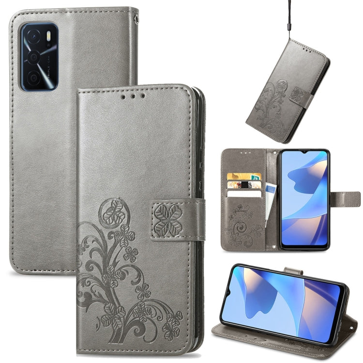 Four-leaf Clasp Embossed Buckle Leather Phone Case, For OPPO A16e