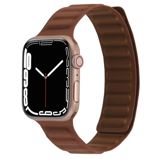 Magnetic Two-color Loop Slim Leather Watch Band For Apple Watch Series, 7 45mm / 6&SE&5&4 44mm / 3&2&1 42mm