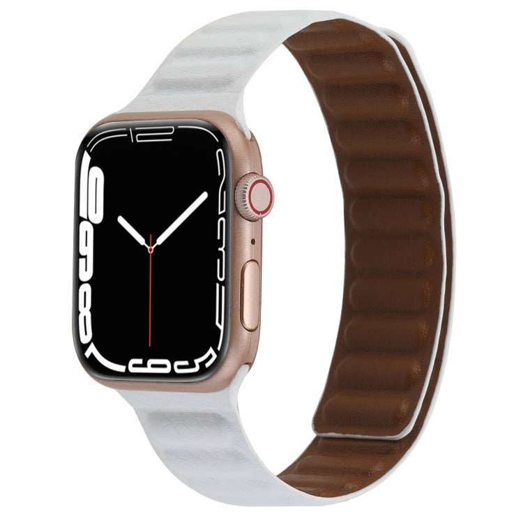 Magnetic Two-color Loop Slim Leather Watch Band For Apple Watch Series, 7 45mm / 6&SE&5&4 44mm / 3&2&1 42mm