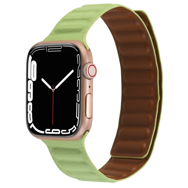 Magnetic Two-color Loop Slim Leather Watch Band For Apple Watch Series, 7 45mm / 6&SE&5&4 44mm / 3&2&1 42mm