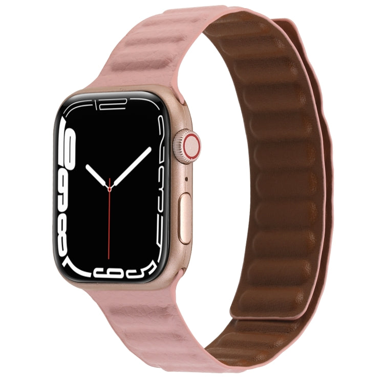 Magnetic Two-color Loop Slim Leather Watch Band For Apple Watch Series, 7 45mm / 6&SE&5&4 44mm / 3&2&1 42mm