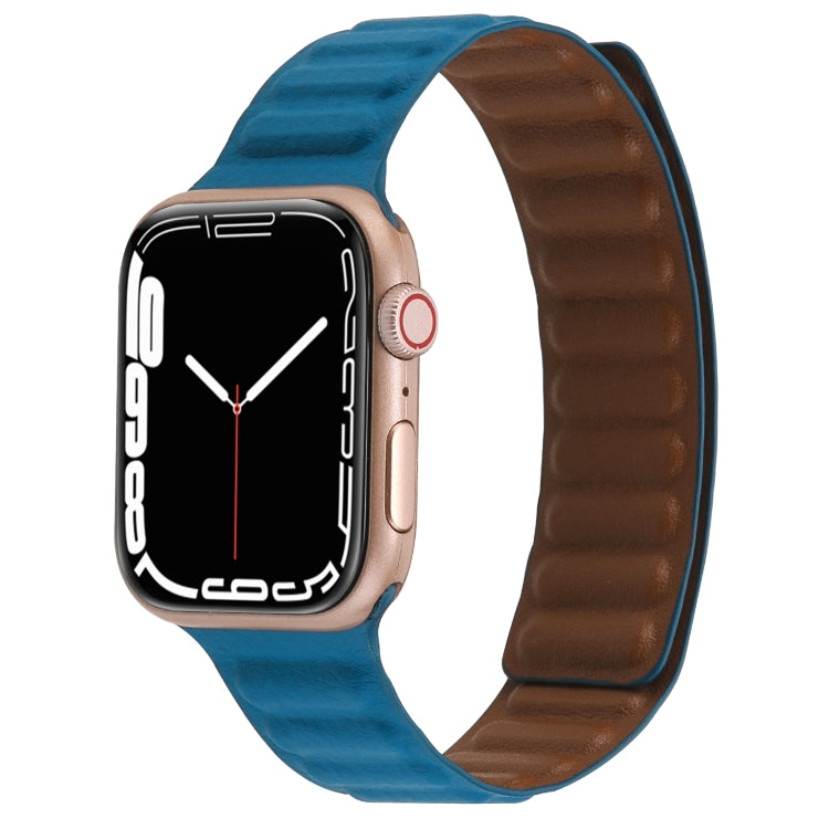 Magnetic Two-color Loop Slim Leather Watch Band For Apple Watch Series, 7 45mm / 6&SE&5&4 44mm / 3&2&1 42mm