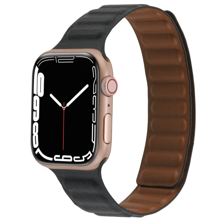 Magnetic Two-color Loop Slim Leather Watch Band For Apple Watch Series, 7 45mm / 6&SE&5&4 44mm / 3&2&1 42mm