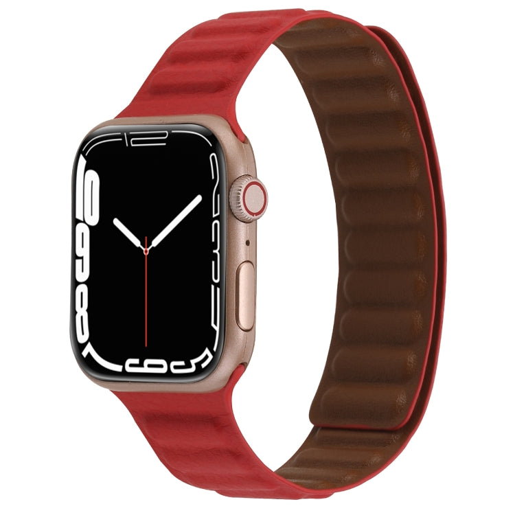 Magnetic Two-color Loop Slim Leather Watch Band For Apple Watch Series, 7 45mm / 6&SE&5&4 44mm / 3&2&1 42mm