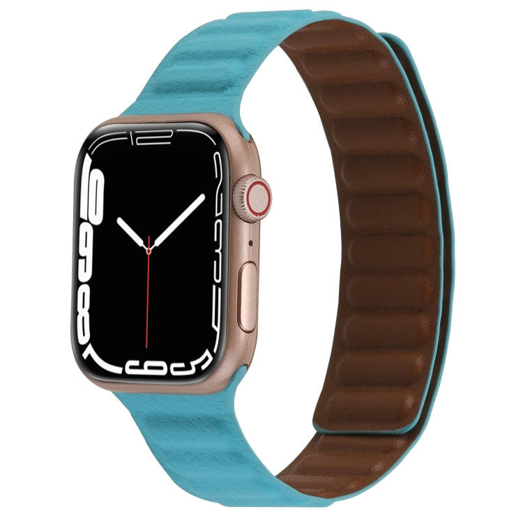 Magnetic Two-color Loop Slim Leather Watch Band For Apple Watch Series, 7 45mm / 6&SE&5&4 44mm / 3&2&1 42mm