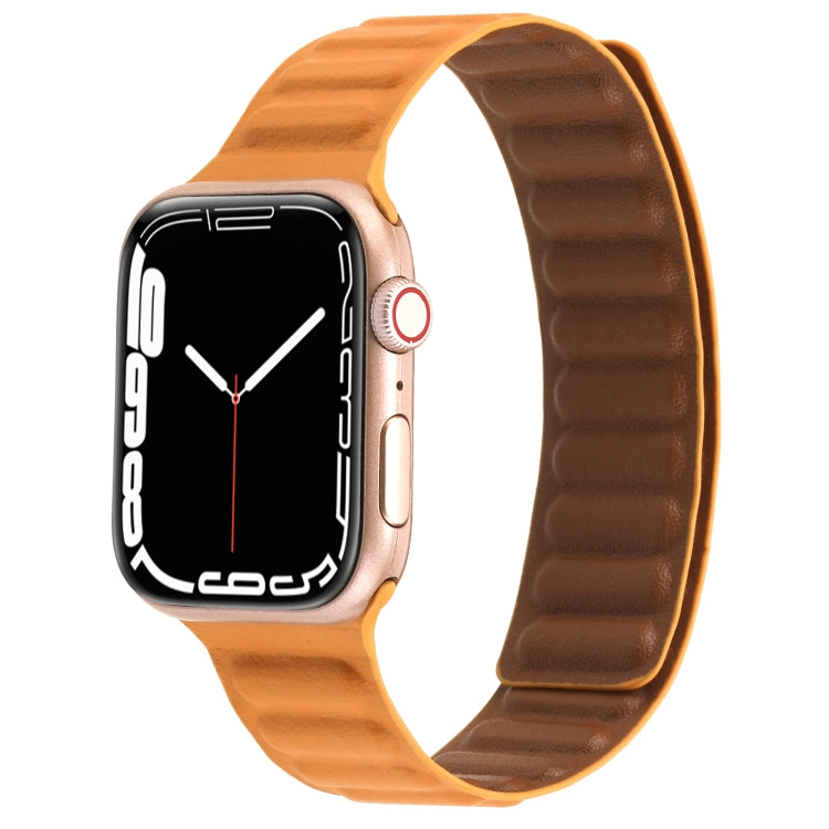 Magnetic Two-color Loop Slim Leather Watch Band For Apple Watch Series, 7 45mm / 6&SE&5&4 44mm / 3&2&1 42mm