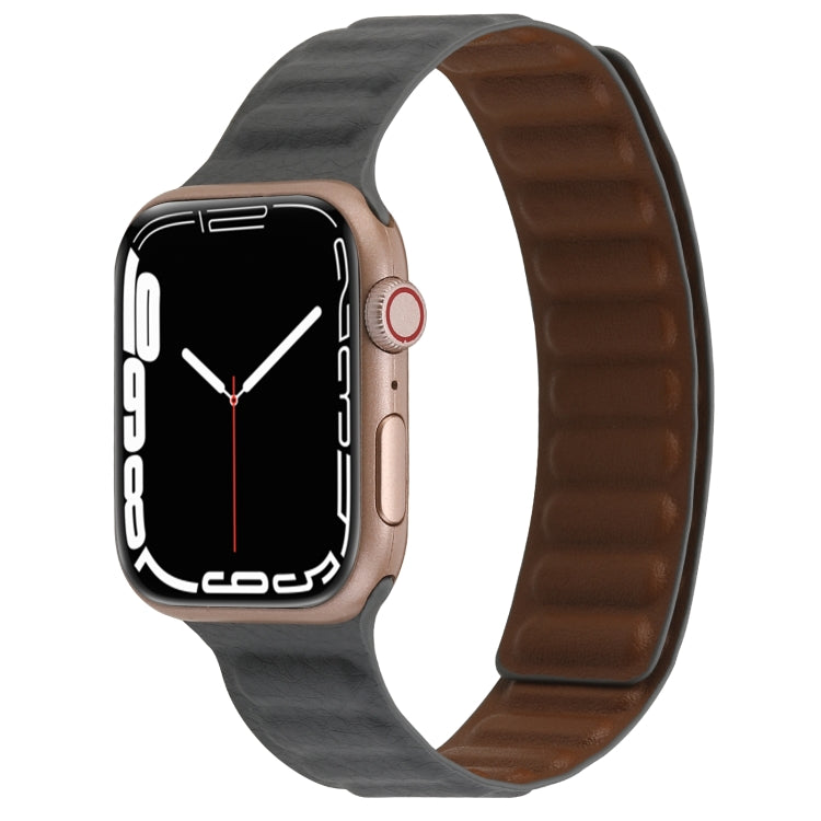 Magnetic Two-color Loop Slim Leather Watch Band For Apple Watch Series, 7 45mm / 6&SE&5&4 44mm / 3&2&1 42mm