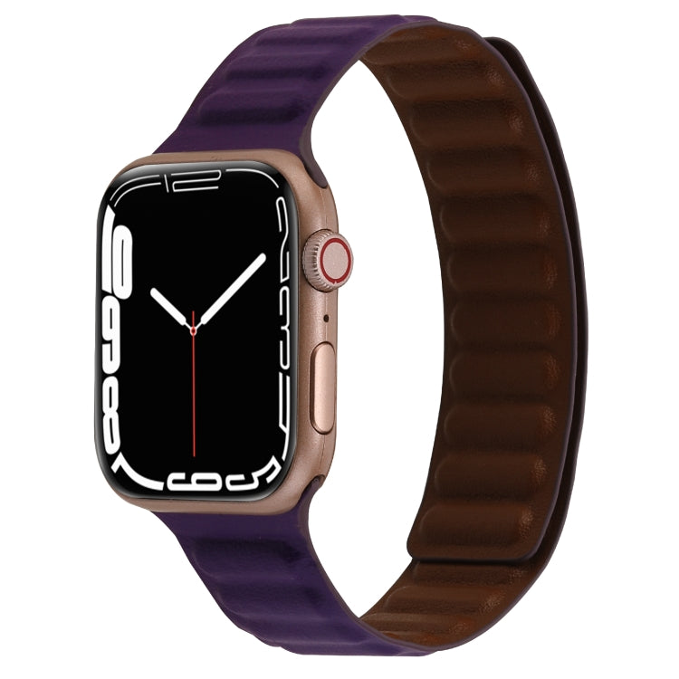 Magnetic Two-color Loop Slim Leather Watch Band For Apple Watch Series, 7 45mm / 6&SE&5&4 44mm / 3&2&1 42mm