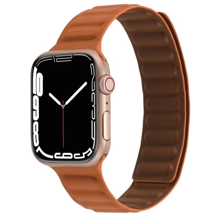 Magnetic Two-color Loop Slim Leather Watch Band For Apple Watch Series, 7 45mm / 6&SE&5&4 44mm / 3&2&1 42mm