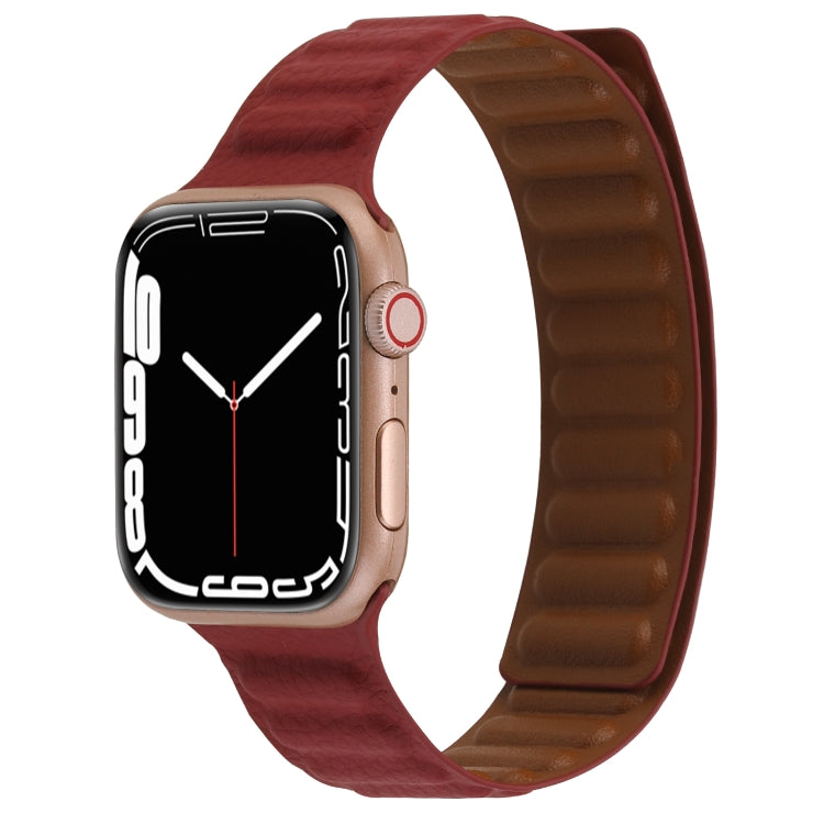 Magnetic Two-color Loop Slim Leather Watch Band For Apple Watch Series, 7 45mm / 6&SE&5&4 44mm / 3&2&1 42mm