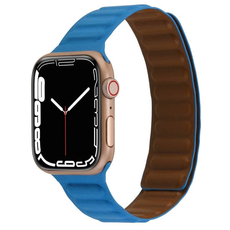 Magnetic Two-color Loop Slim Leather Watch Band For Apple Watch Series, 7 45mm / 6&SE&5&4 44mm / 3&2&1 42mm