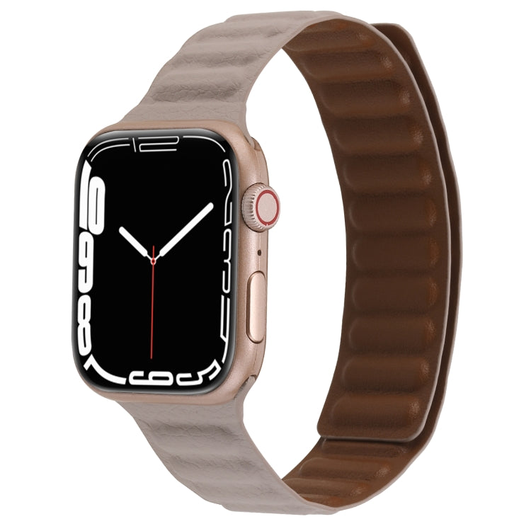 Magnetic Two-color Loop Slim Leather Watch Band For Apple Watch Series, 7 45mm / 6&SE&5&4 44mm / 3&2&1 42mm