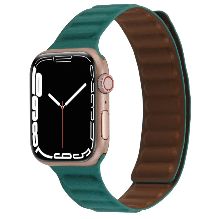 Magnetic Two-color Loop Slim Leather Watch Band For Apple Watch Series, 7 45mm / 6&SE&5&4 44mm / 3&2&1 42mm