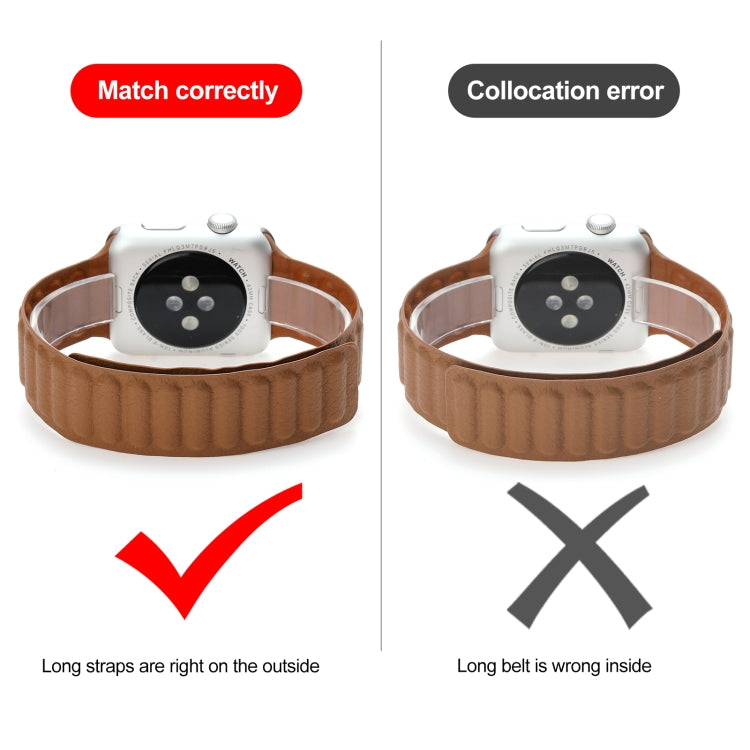 Magnetic Two-color Loop Slim Leather Watch Band For Apple Watch Series, 7 45mm / 6&SE&5&4 44mm / 3&2&1 42mm