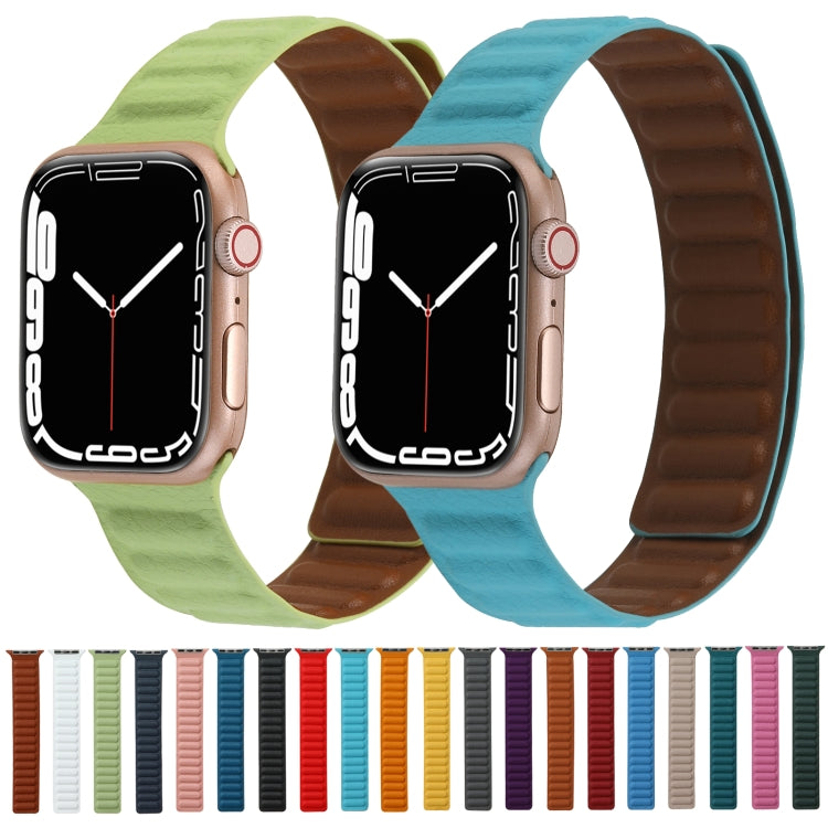 Magnetic Two-color Loop Slim Leather Watch Band For Apple Watch Series, 7 45mm / 6&SE&5&4 44mm / 3&2&1 42mm