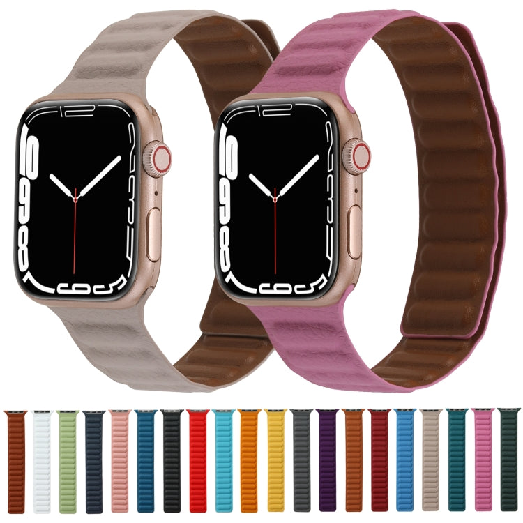 Magnetic Two-color Loop Slim Leather Watch Band For Apple Watch Series, 7 41mm / 6&SE&5&4 40mm / 3&2&1 38mm