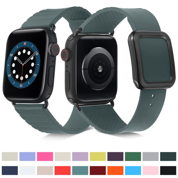 Black Square Buckle Silicone Watch Band For Apple Watch Series, 7 45mm / 6&amp;SE&amp;5&amp;4 44mm / 3&amp;2&amp;1 42mm
