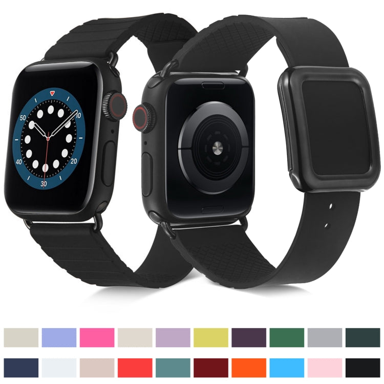 Black Square Buckle Silicone Watch Band For Apple Watch Series, 7 41mm / 6&SE&5&4 40mm / 3&2&1 38mm