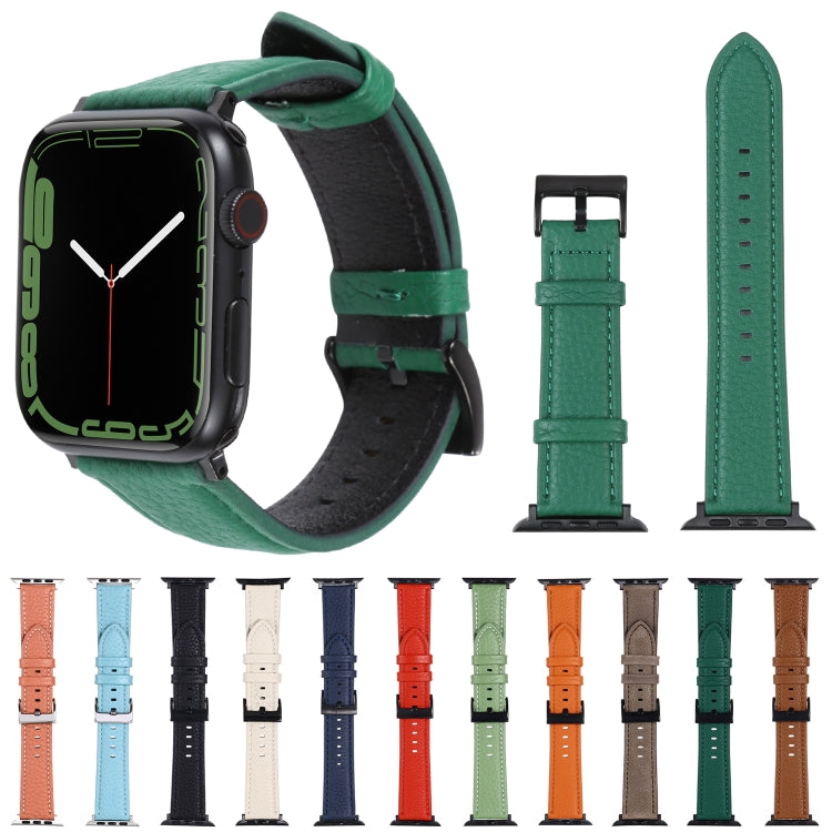 Litchi Texture Leather Watch Band For Apple Watch Series, 7 45mm / 6&SE&5&4 44mm / 3&2&1 42mm, 7 41mm / 6&SE&5&4 40mm / 3&2&1 38mm