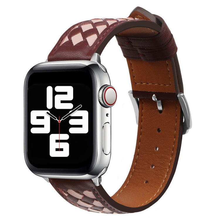 Braided Genuine Leather Watch Band, For Apple Watch Ultra 49mm / Series 8&7 45mm / SE 2&6&SE&5&4 44mm / 3&2&1 42mm, For Apple Watch Series 8&7 41mm / SE 2&6&SE&5&4 40mm / 3&2&1 38mm