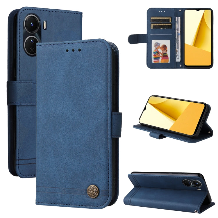 Skin Feel Life Tree Metal Button Leather Phone Case, For vivo Y16 / Y02s, For vivo Y35 4G / Y22s / Y22