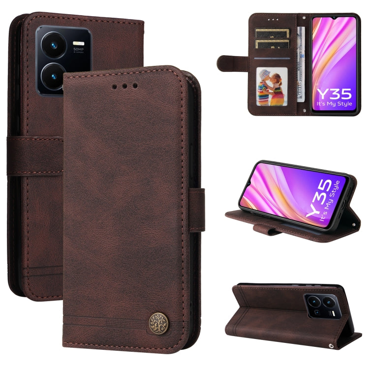 Skin Feel Life Tree Metal Button Leather Phone Case, For vivo Y16 / Y02s, For vivo Y35 4G / Y22s / Y22