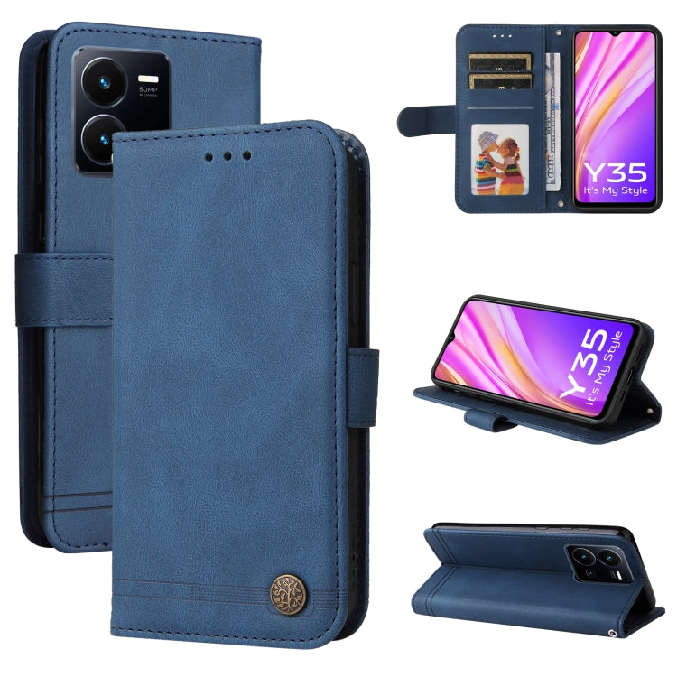 Skin Feel Life Tree Metal Button Leather Phone Case, For vivo Y16 / Y02s, For vivo Y35 4G / Y22s / Y22