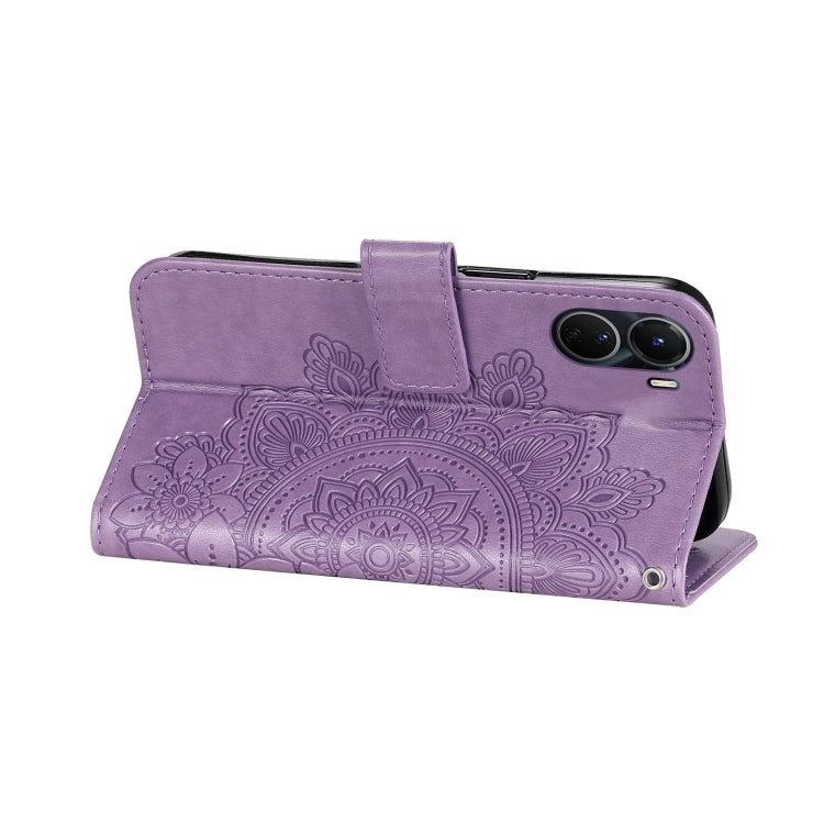 7-petal Flowers Embossing Leather Phone Case, For vivo Y16 / Y02s, For vivo Y35 4G / Y22s / Y22