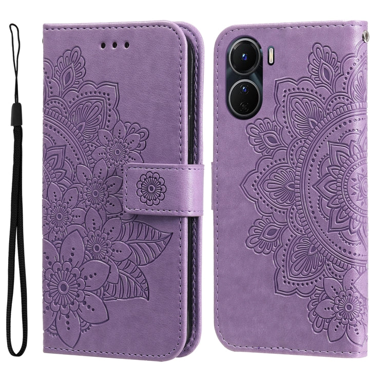 7-petal Flowers Embossing Leather Phone Case, For vivo Y16 / Y02s, For vivo Y35 4G / Y22s / Y22