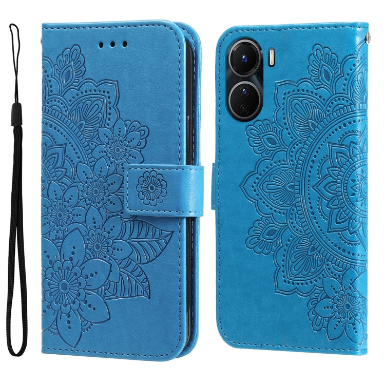 7-petal Flowers Embossing Leather Phone Case, For vivo Y16 / Y02s, For vivo Y35 4G / Y22s / Y22