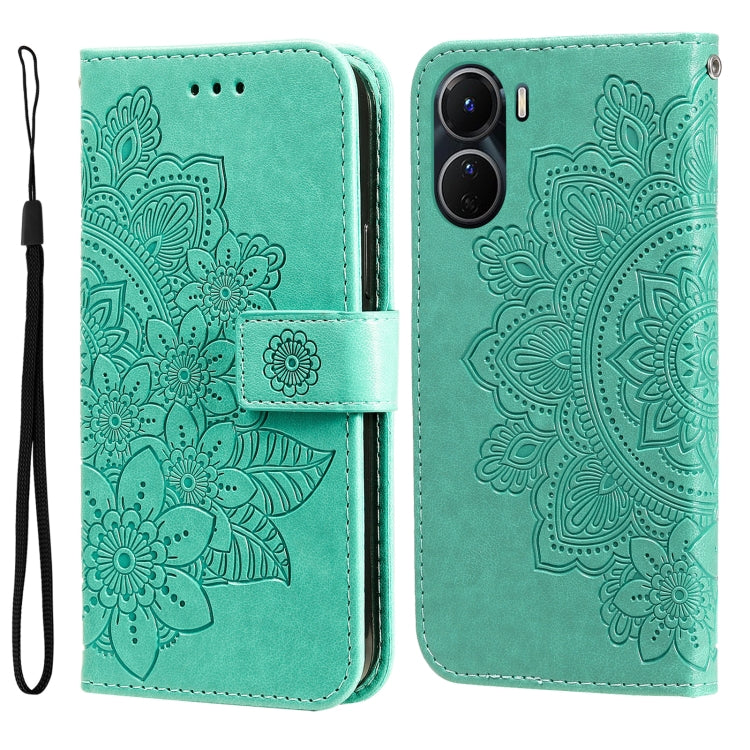 7-petal Flowers Embossing Leather Phone Case, For vivo Y16 / Y02s, For vivo Y35 4G / Y22s / Y22