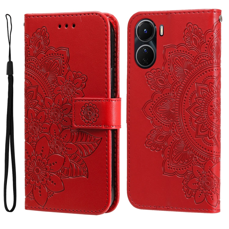 7-petal Flowers Embossing Leather Phone Case, For vivo Y16 / Y02s, For vivo Y35 4G / Y22s / Y22