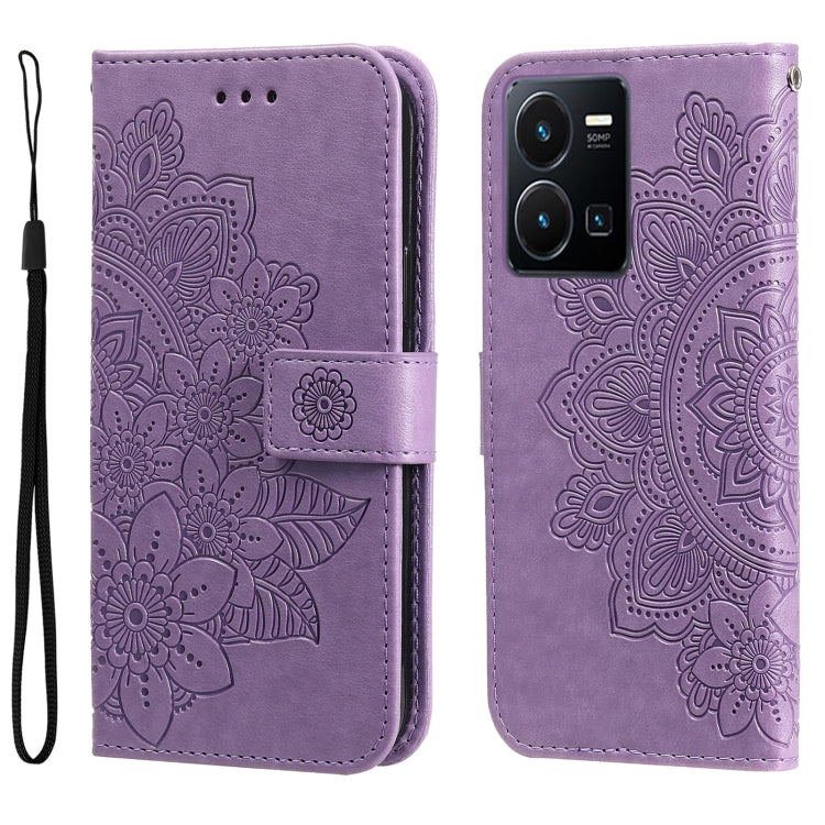 7-petal Flowers Embossing Leather Phone Case, For vivo Y16 / Y02s, For vivo Y35 4G / Y22s / Y22